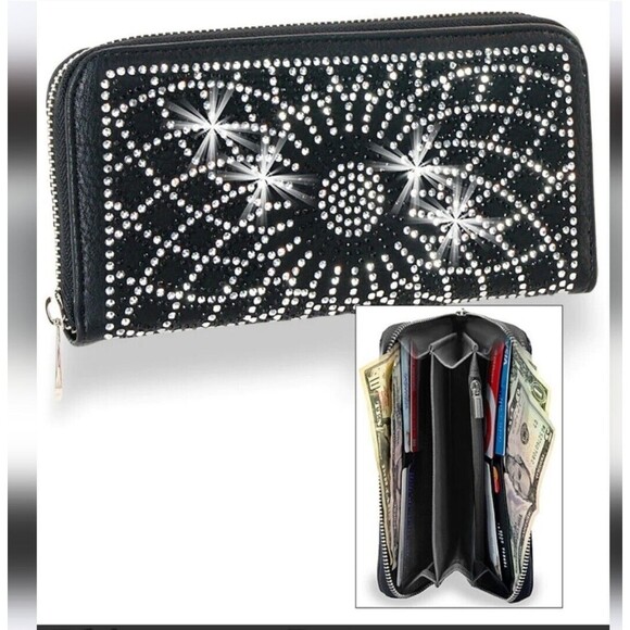 Leopard Rhinestone Covered Tote Handbag & Matching Wallet Set - Picture 2 of 13